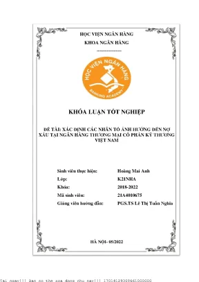 Nhân Tố Ảnh Hưởng Đến Nợ Xấu Tại Ngân Hàng Kỹ Thương