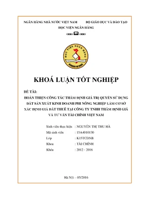 Hoàn thiện công tác thẩm định giá quyền sử dụng đất phi