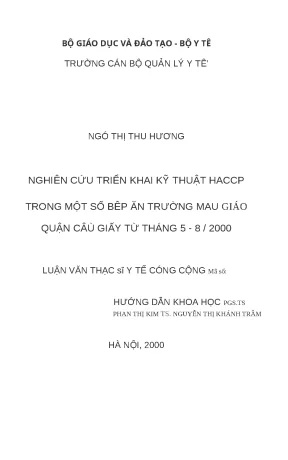 Nghiên cứu triển khai kỹ thuật HACCP tại bếp ăn trường