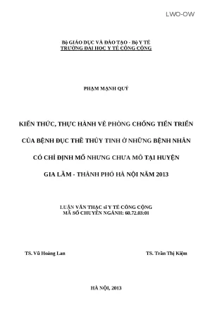 Nghiên cứu phòng chống bệnh đục thể thủy tinh ở bệnh