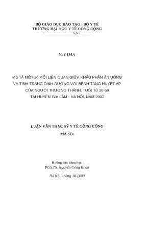Mối Liên Quan Giữa Khẩu Phần Ăn Uống và Tình Trạng Dinh