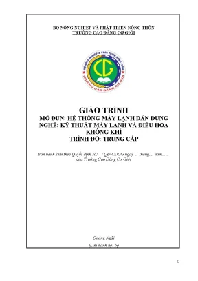 Giáo Trình Hệ Thống Máy Lạnh Dân Dụng - Kỹ Thuật Máy 