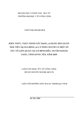 Nghiên cứu thực hành xây dựng và bảo quản nhà tiêu hộ