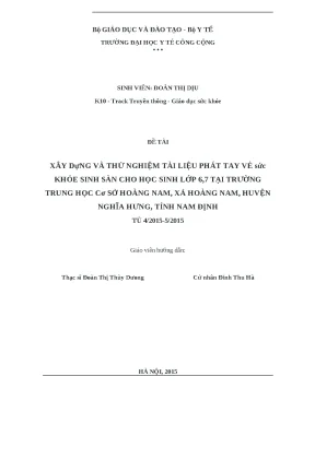 Tài liệu sức khỏe sinh sản cho học sinh lớp 6, 7 tại