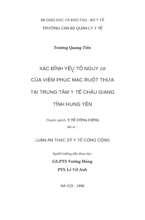 Yếu Tố Nguy Cơ Viêm Phúc Mạc Ruột Thừa Tại Trung Tâm Y
