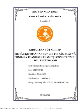 Kế Toán Chi Phí Sản Xuất và Tính Giá Thành Sản Phẩm Tại