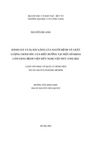 Đánh giá sự hài lòng của bệnh nhân về chất lượng chăm