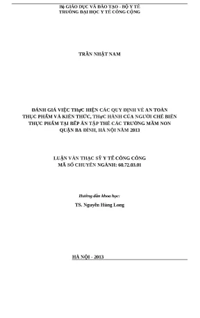 Đánh giá an toàn thực phẩm tại bếp ăn tập thể trường mầm