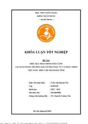 Hiệu Quả Bảo Lãnh Tại Ngân Hàng BIDV Chi Nhánh Hà Tĩnh