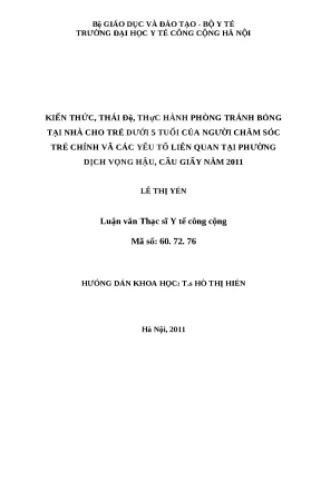 Kiến thức và Thực hành Phòng Tránh Bỏng cho Trẻ Dưới 5