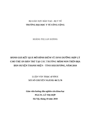 Đánh Giá Mô Hình Dinh Dưỡng Hợp Lý Cho Trẻ Mầm Non Tại