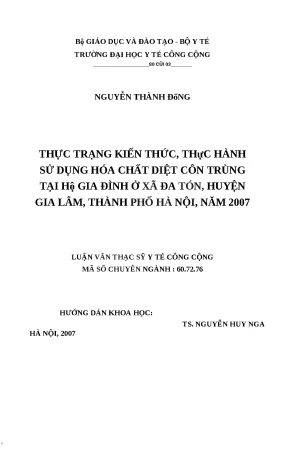 Thực trạng sử dụng hóa chất diệt côn trùng tại hộ gia
