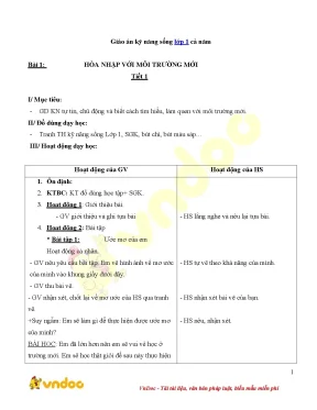 Giáo án kỹ năng sống lớp 1: Hướng dẫn cả năm