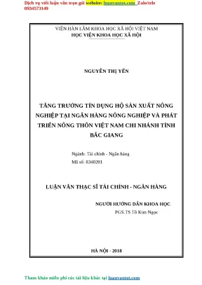 Tăng Trưởng Tín Dụng Hộ Sản Xuất Nông Nghiệp Tại Ngân