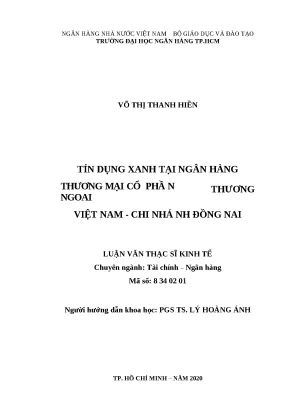 Tín Dụng Xanh Tại Ngân Hàng Ngoại Thương Việt Nam Chi 