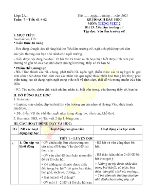Giáo án Tiếng Việt lớp 2 tuần 7: Bài thơ Yêu lắm trường ơi!