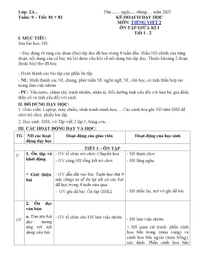 Giáo án Tiếng Việt lớp 2 tuần 9: Ôn tập giữa kỳ I