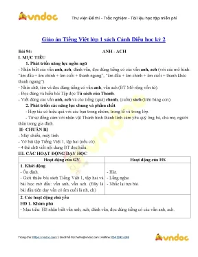Giáo án Tiếng Việt lớp 1 sách Cánh Diều học kỳ 2
