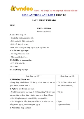 Giáo án tiếng Anh lớp 2 sách First Friends 2 đầy đủ