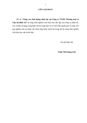 Nâng cao chất lượng nhân lực tại Công ty TNHH Thương mại