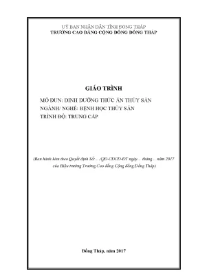 Giáo Trình Dinh Dưỡng Thức Ăn Thủy Sản Cho Sinh Viên 
