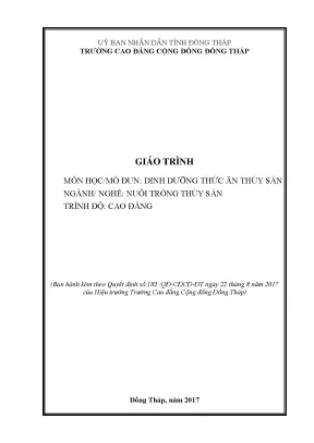 Giáo Trình Dinh Dưỡng Thức Ăn Thủy Sản Dành Cho Sinh 