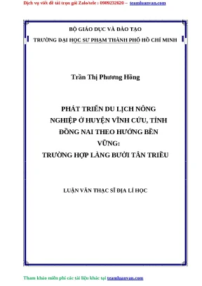 Phát Triển Du Lịch Nông Nghiệp Bền Vững Tại Huyện Vĩnh