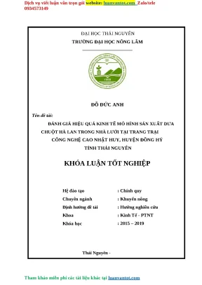 Đánh Giá Hiệu Quả Kinh Tế Mô Hình Sản Xuất Dưa Chuột Hà