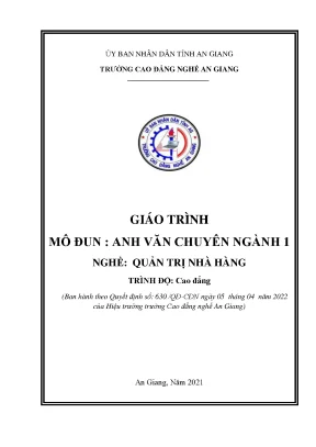 Giáo Trình Tiếng Anh Chuyên Ngành Quản Trị Nhà Hàng Cao Đẳng