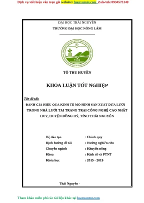 Đánh Giá Hiệu Quả Kinh Tế Mô Hình Sản Xuất Dưa Lưới