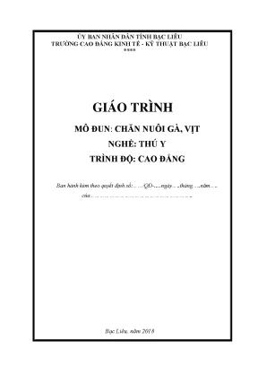 Giáo Trình Chăn Nuôi Gà Vịt Nghề Thú Y Cao Đẳng Bạc Liêu