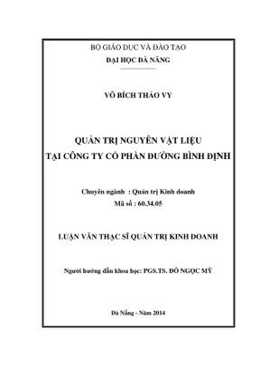 Luận văn quản trị nguyên vật liệu tại Công ty Đường Bình