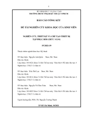 Thiết Kế và Chế Tạo Thiết Bị Tập Phục Hồi Chức Năng Hiện Đại