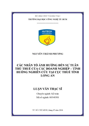 Những Nhân Tố Ảnh Hưởng Đến Sự Tuân Thủ Thuế Của Doanh