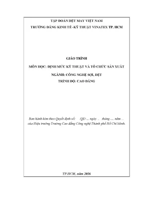Giáo Trình Kỹ Thuật và Tổ Chức Sản Xuất Ngành Dệt May