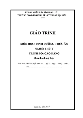 Giáo Trình Dinh Dưỡng Thức Ăn Nghề Thú Y Cao Đẳng Bạc Liêu