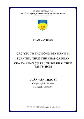 Yếu Tố Ảnh Hưởng Đến Hành Vi Tuân Thủ Thuế TNCN Tại TP.HCM