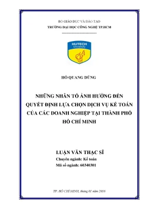 Nhân Tố Ảnh Hưởng Đến Lựa Chọn Dịch Vụ Kế Toán Tại TP.HCM