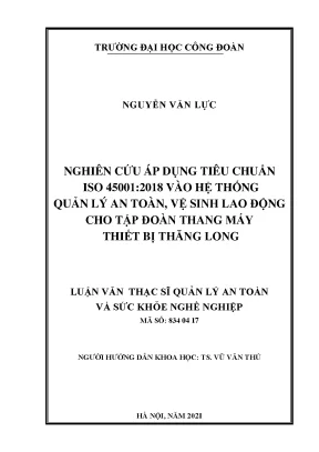 Nghiên cứu áp dụng ISO 45001:2018 vào quản lý an toàn