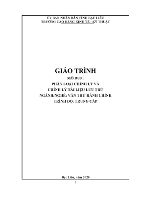 Giáo Trình Phân Loại và Chỉnh Lý Tài Liệu Lưu Trữ Ngành 