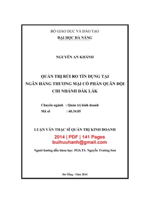 Luận văn Quản trị rủi ro tín dụng tại MB Bank Đắk Lắk