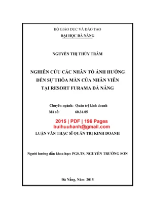 Luận văn thạc sĩ quản trị kinh doanh nghiên cứu các nhân tố ảnh hưởng đến sự thỏa mãn của nhân viên tại resort furama đà nẵng