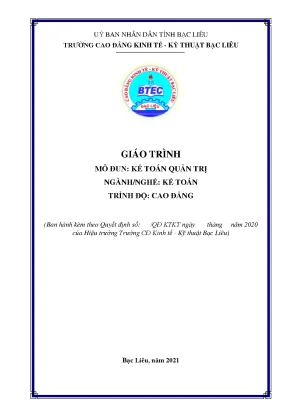 Giáo Trình Kế Toán Quản Trị Cao Đẳng Bạc Liêu