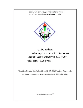 Giáo Trình Lý Thuyết Tài Chính Cho Ngành Quản Trị Bán Hàng