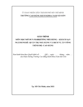 Giáo Trình Marketing Nhà Hàng Khách Sạn: Hướng Dẫn Toàn