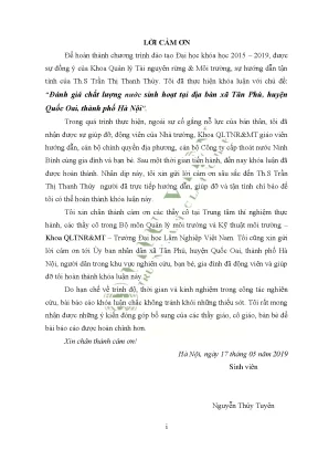 Đánh Giá Chất Lượng Nước Sinh Hoạt Tại Xã Tân Phú, Huyện
