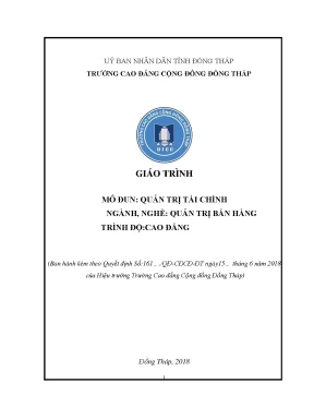 Giáo Trình Quản Trị Tài Chính Cho Ngành Quản Trị Bán Hàng