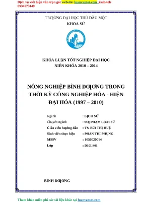 Nông Nghiệp Bình Dương: Phát Triển Trong Thời Kỳ Công