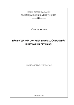 Nghiên cứu hành vi địa hóa của asen trong nước dưới đất 