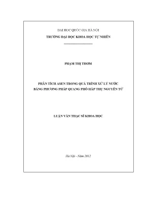 Phân Tích Asen Trong Xử Lý Nước Bằng Phương Pháp Quang